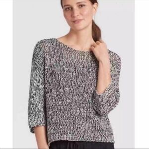 EILEEN FISHER Clove Tape Black & White Stretch Organic Cotton Blend Pullover-XS